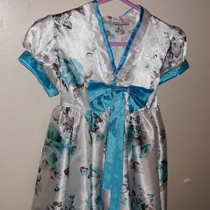 Blue and white floral print toddler Dress 100% silk